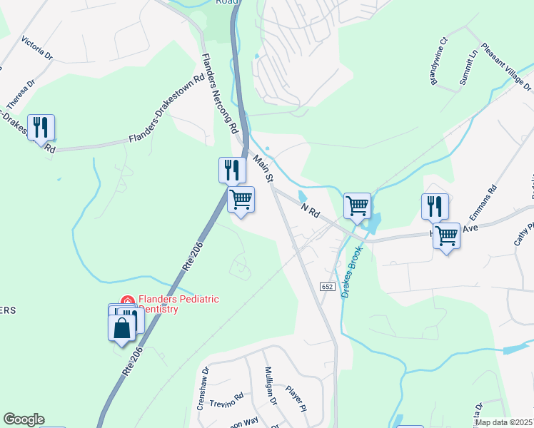 map of restaurants, bars, coffee shops, grocery stores, and more near 20 Main Street in Mount Olive