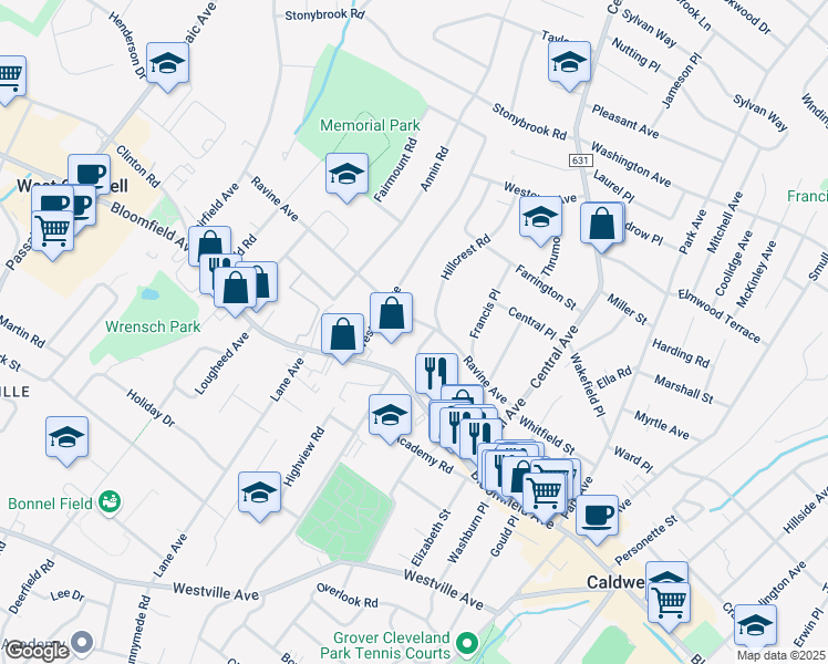 map of restaurants, bars, coffee shops, grocery stores, and more near 56 Ravine Avenue in Caldwell
