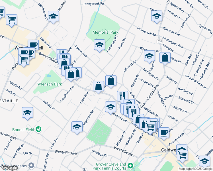 map of restaurants, bars, coffee shops, grocery stores, and more near 17-21 Westover Avenue in Caldwell