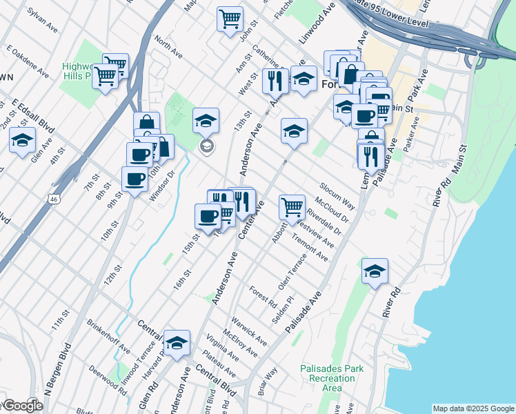 map of restaurants, bars, coffee shops, grocery stores, and more near 310 Westview Avenue in Fort Lee