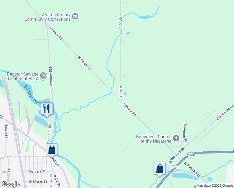 map of restaurants, bars, coffee shops, grocery stores, and more near 6929 North Piqua Road in Decatur