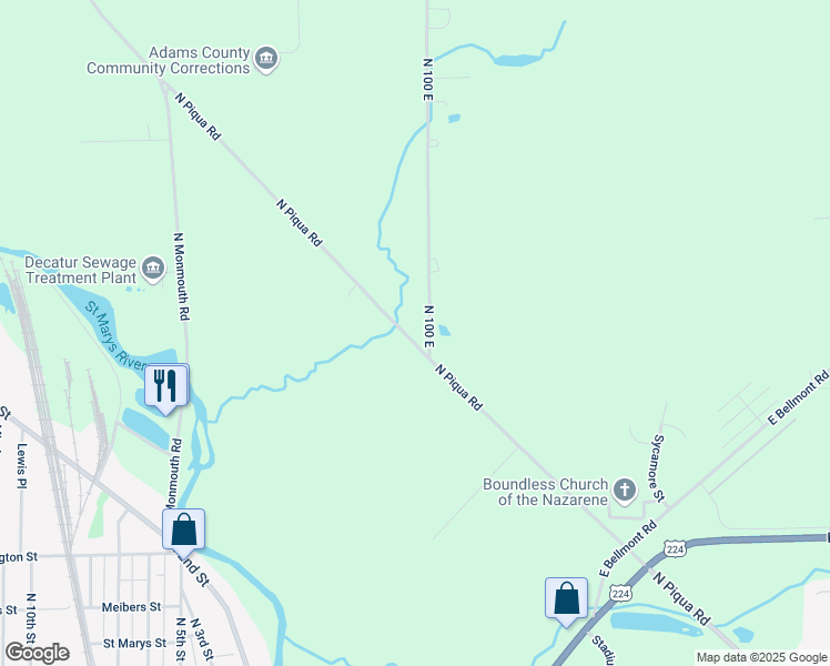 map of restaurants, bars, coffee shops, grocery stores, and more near 6929 North Piqua Road in Decatur