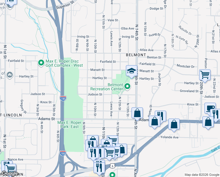 map of restaurants, bars, coffee shops, grocery stores, and more near 3433 Lewis Avenue in Lincoln
