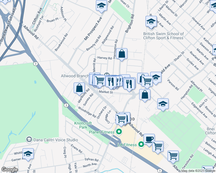 map of restaurants, bars, coffee shops, grocery stores, and more near 59 Morris Road in Clifton