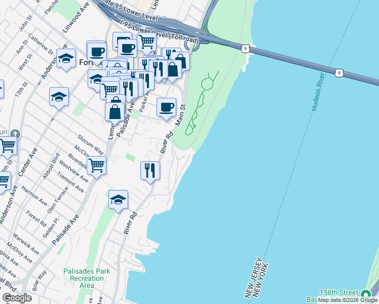 map of restaurants, bars, coffee shops, grocery stores, and more near 31 Shore Road in Edgewater