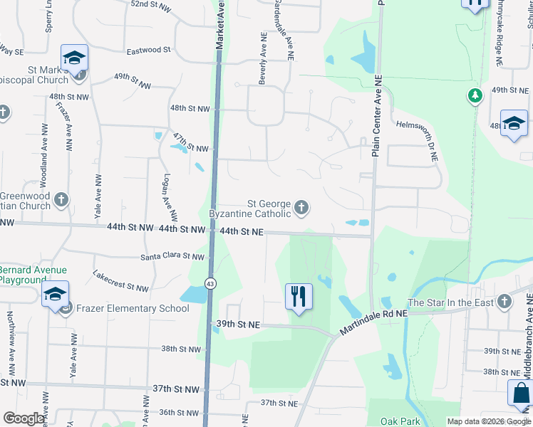 map of restaurants, bars, coffee shops, grocery stores, and more near 916 Crestdale Street Northeast in Canton