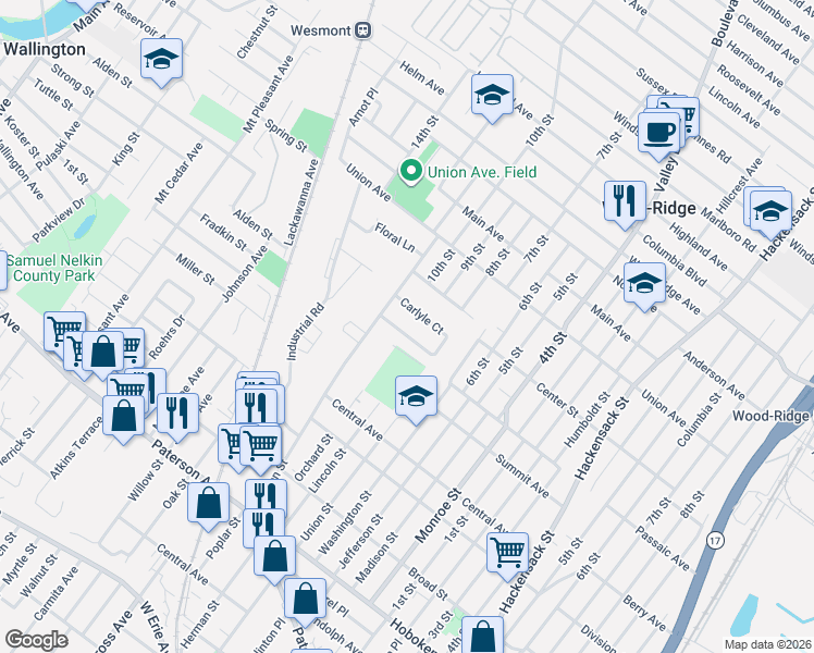 map of restaurants, bars, coffee shops, grocery stores, and more near 148 Carlyle Court in Carlstadt