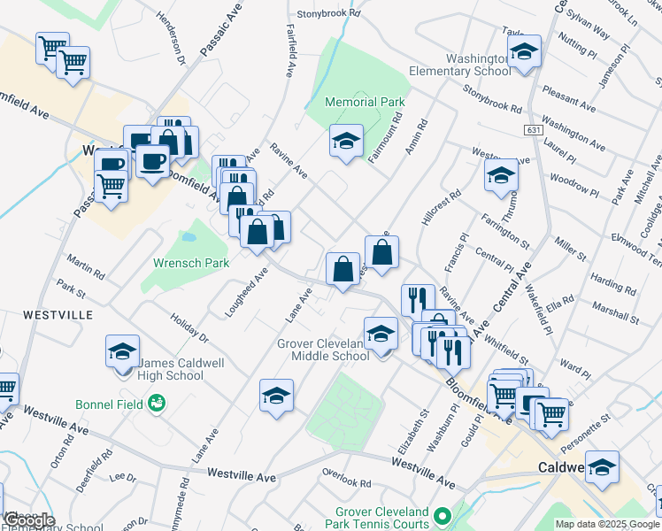 map of restaurants, bars, coffee shops, grocery stores, and more near 551 County Road 506 in West Caldwell