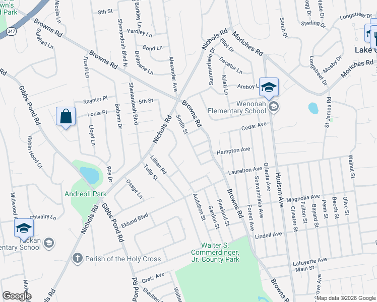 map of restaurants, bars, coffee shops, grocery stores, and more near 42 Smith Street in Nesconset