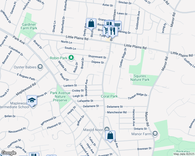 map of restaurants, bars, coffee shops, grocery stores, and more near 162 Brooklyn Avenue in Huntington