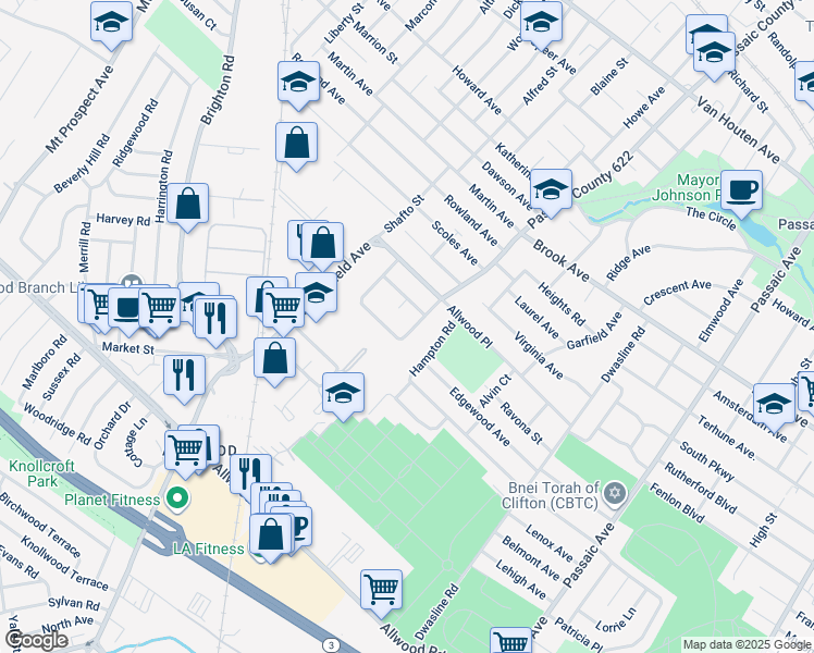 map of restaurants, bars, coffee shops, grocery stores, and more near 38 Phyllis Place in Clifton