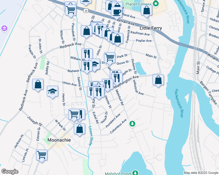 map of restaurants, bars, coffee shops, grocery stores, and more near 172 Washington Avenue in Little Ferry