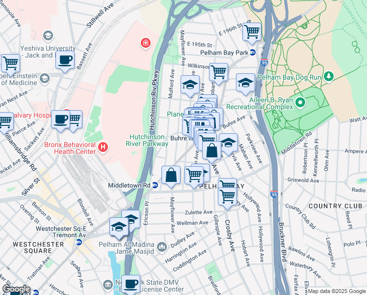 map of restaurants, bars, coffee shops, grocery stores, and more near 1737 Pilgrim Avenue in Bronx