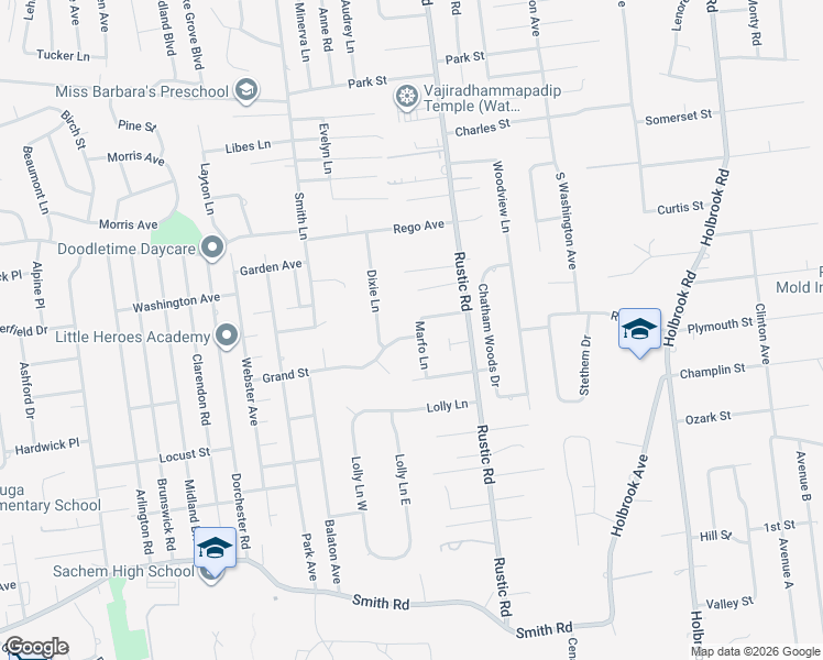 map of restaurants, bars, coffee shops, grocery stores, and more near 41 Grand Offenbach Street in Centereach