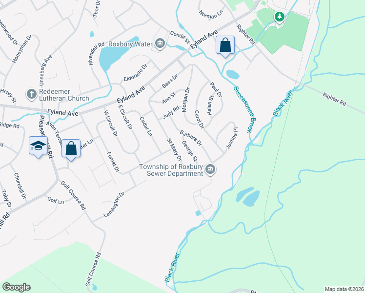 map of restaurants, bars, coffee shops, grocery stores, and more near 8 George Street in Roxbury Township