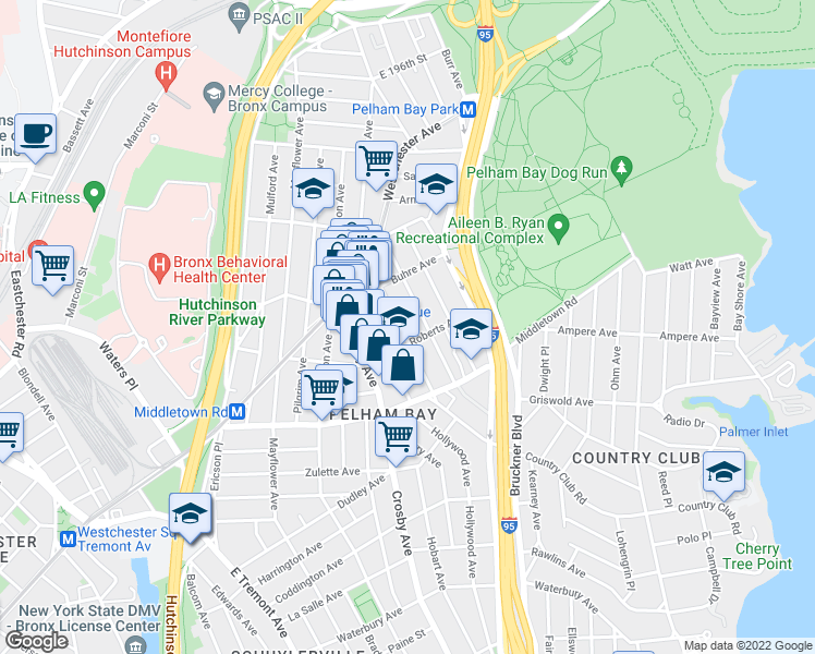 map of restaurants, bars, coffee shops, grocery stores, and more near 1712 Jarvis Avenue in Bronx