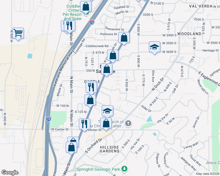 map of restaurants, bars, coffee shops, grocery stores, and more near 3988 South 900 West in Bountiful