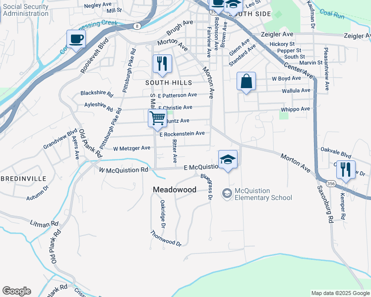 map of restaurants, bars, coffee shops, grocery stores, and more near 209 East Metzger Avenue in Butler