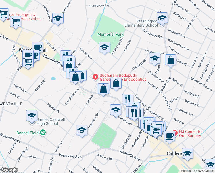 map of restaurants, bars, coffee shops, grocery stores, and more near 17-21 Westover Avenue in Caldwell
