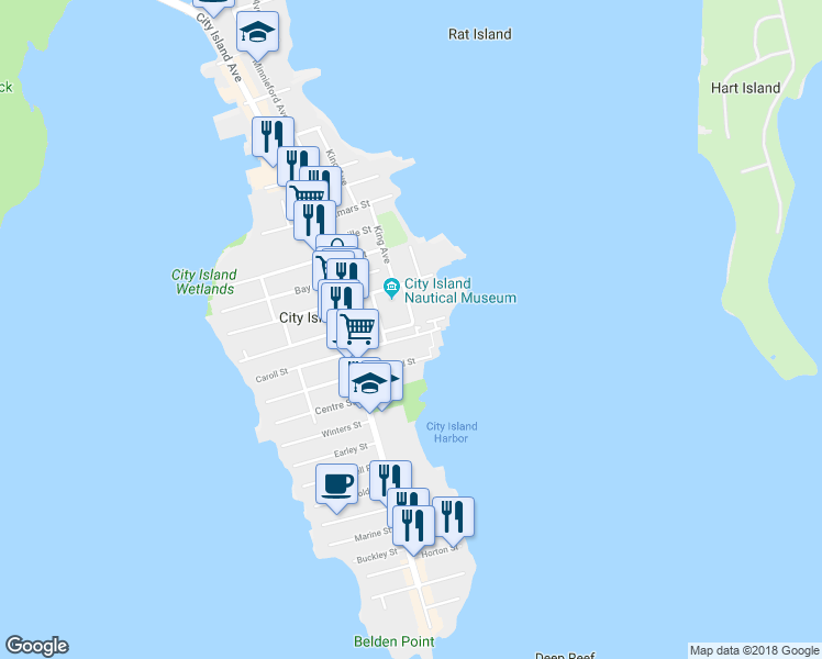map of restaurants, bars, coffee shops, grocery stores, and more near 1 Leeward Lane in Bronx