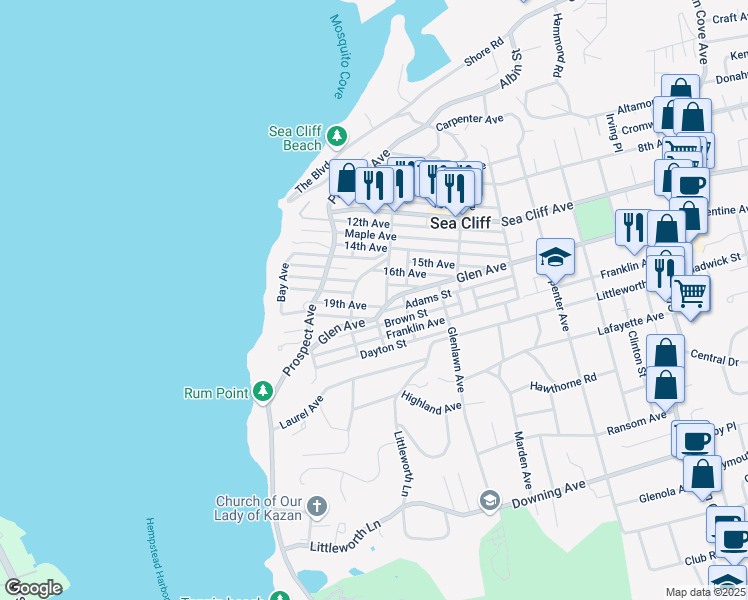 map of restaurants, bars, coffee shops, grocery stores, and more near 12 19th Ave in Sea Cliff