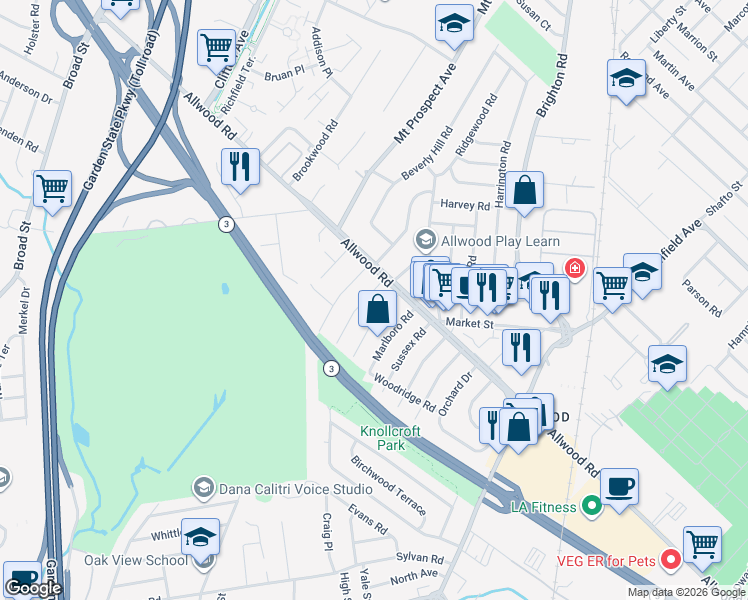 map of restaurants, bars, coffee shops, grocery stores, and more near 19 Summit Road in Clifton