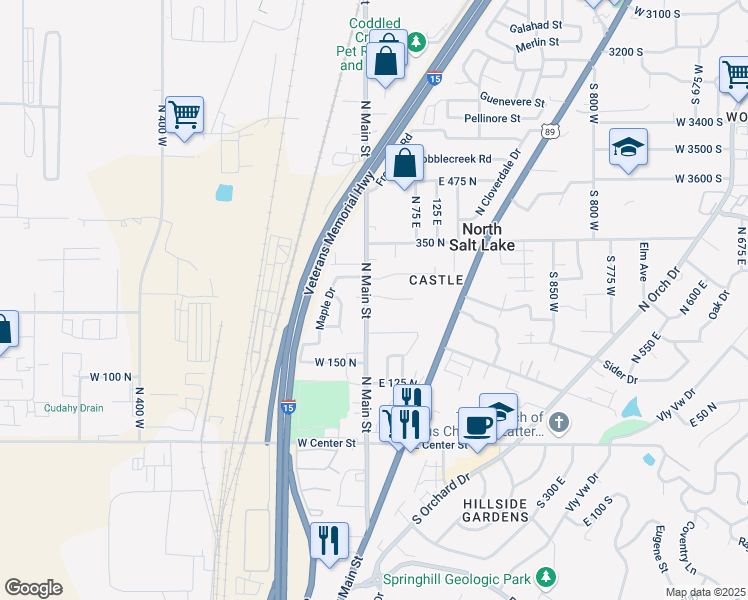 map of restaurants, bars, coffee shops, grocery stores, and more near 249 North Main Street in North Salt Lake