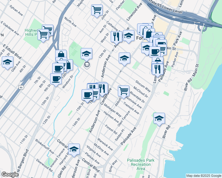 map of restaurants, bars, coffee shops, grocery stores, and more near 310 Westview Avenue in Fort Lee