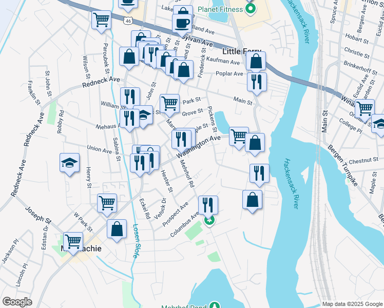 map of restaurants, bars, coffee shops, grocery stores, and more near 141 Washington Avenue in Little Ferry