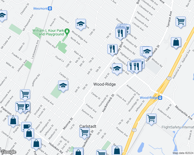 map of restaurants, bars, coffee shops, grocery stores, and more near 403 Union Avenue in Wood-Ridge
