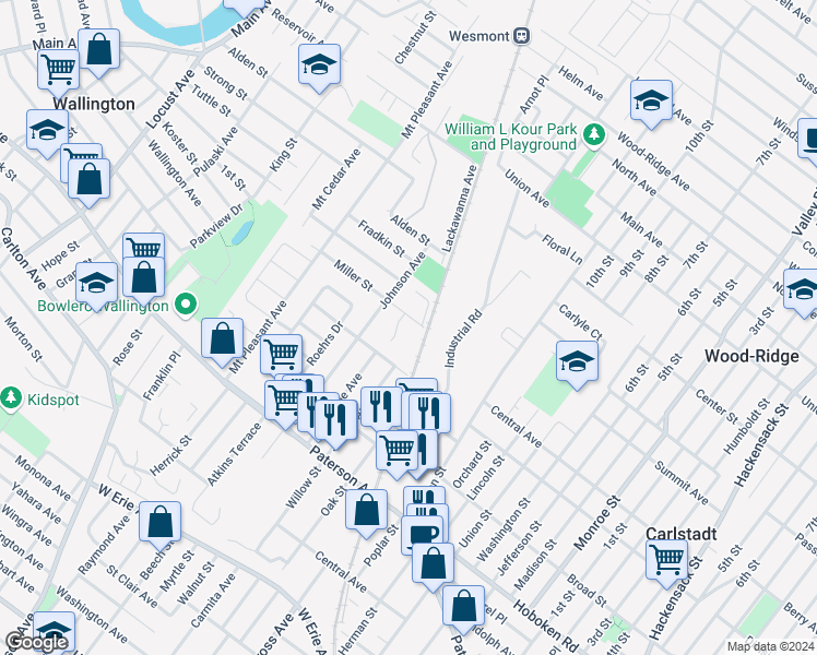 map of restaurants, bars, coffee shops, grocery stores, and more near 6 Jarico Drive in Wallington