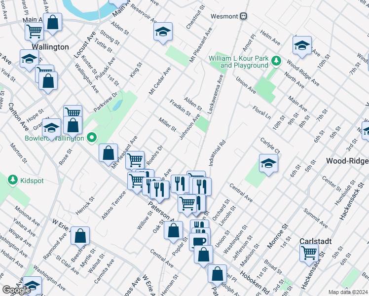 map of restaurants, bars, coffee shops, grocery stores, and more near 6 Jarico Drive in Wallington