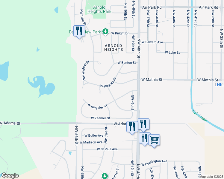 map of restaurants, bars, coffee shops, grocery stores, and more near 5115 West Mathis Street in Lincoln