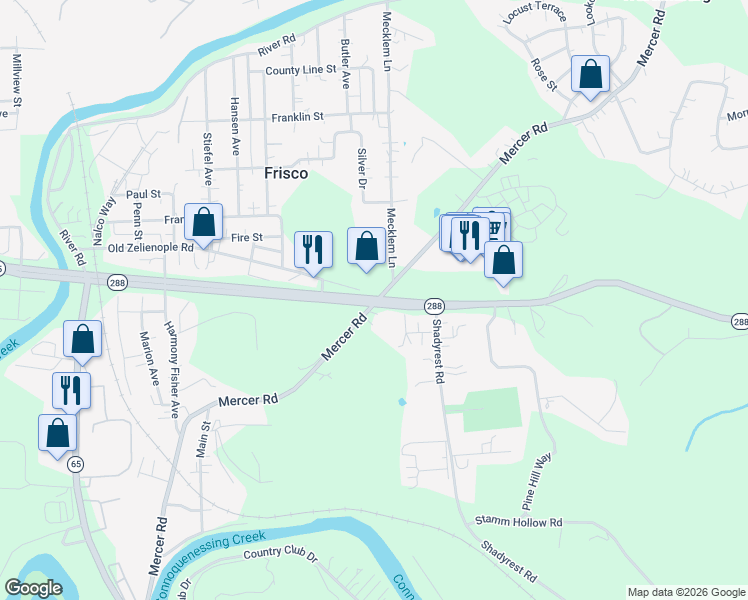 map of restaurants, bars, coffee shops, grocery stores, and more near 1766 Mercer Road in Ellwood City
