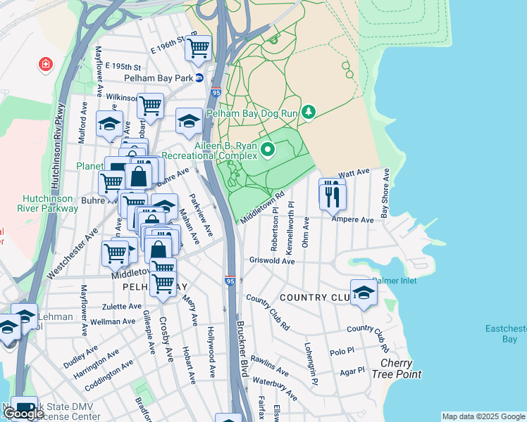 map of restaurants, bars, coffee shops, grocery stores, and more near 1602 Dwight Place in Bronx