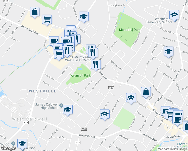map of restaurants, bars, coffee shops, grocery stores, and more near 10 Melrose Place in West Caldwell