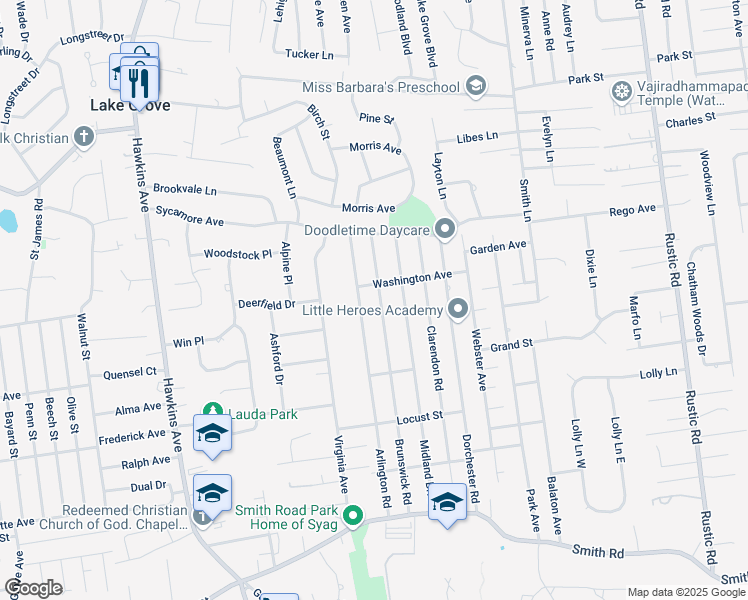 map of restaurants, bars, coffee shops, grocery stores, and more near 99 Brunswick Road in Lake Ronkonkoma