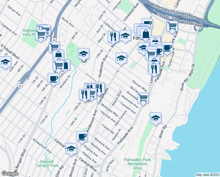map of restaurants, bars, coffee shops, grocery stores, and more near 310 Westview Avenue in Fort Lee