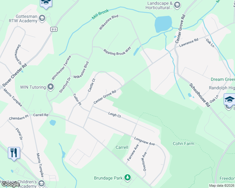 map of restaurants, bars, coffee shops, grocery stores, and more near 269 Center Grove Road in Randolph