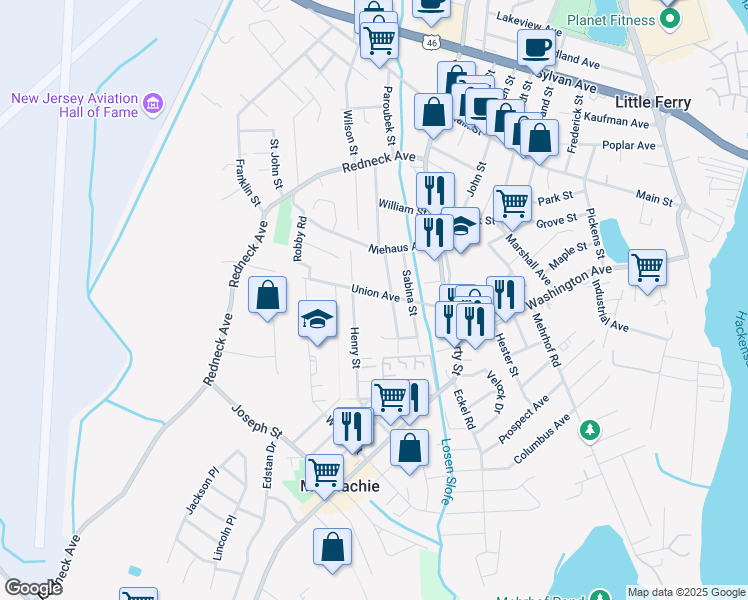 map of restaurants, bars, coffee shops, grocery stores, and more near 71 Union Avenue in Little Ferry