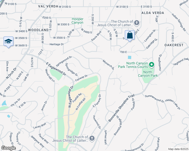 map of restaurants, bars, coffee shops, grocery stores, and more near 1104 E Fairway Dr in North Salt Lake
