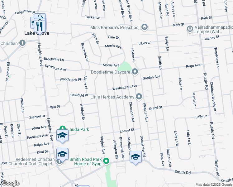 map of restaurants, bars, coffee shops, grocery stores, and more near 99 Brunswick Road in Lake Ronkonkoma