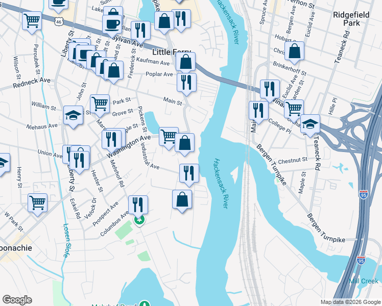 map of restaurants, bars, coffee shops, grocery stores, and more near 37 Riverside Avenue in Little Ferry