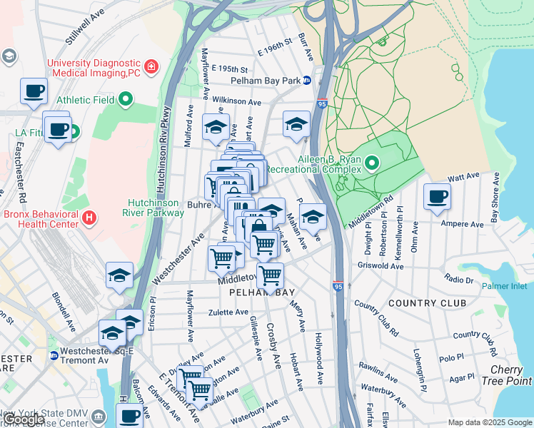 map of restaurants, bars, coffee shops, grocery stores, and more near 1721 Jarvis Avenue in Bronx