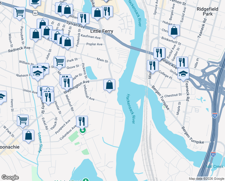 map of restaurants, bars, coffee shops, grocery stores, and more near 37 Riverside Avenue in Little Ferry