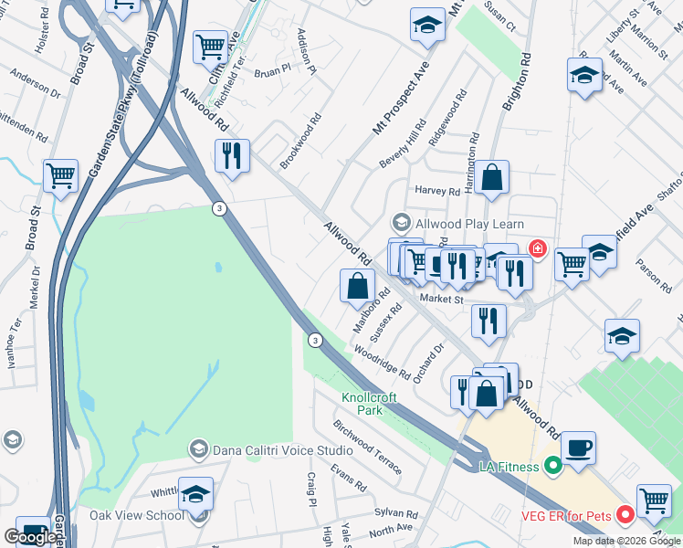 map of restaurants, bars, coffee shops, grocery stores, and more near 19 Summit Road in Clifton