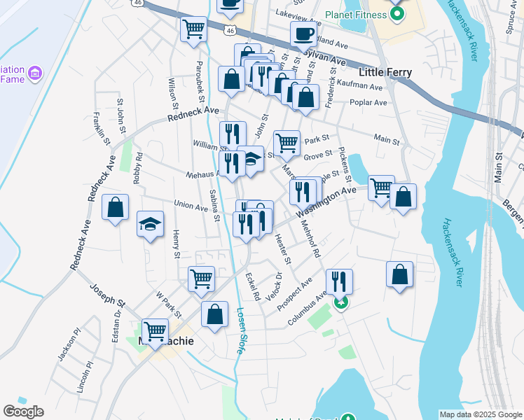 map of restaurants, bars, coffee shops, grocery stores, and more near 42 Chamberlain Avenue in Little Ferry
