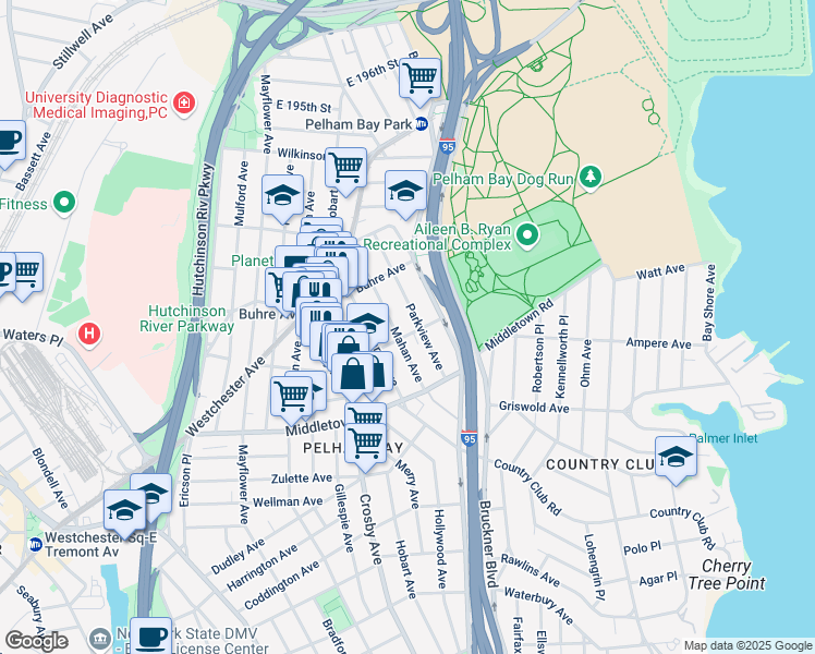 map of restaurants, bars, coffee shops, grocery stores, and more near 3109 Roberts Avenue in The Bronx