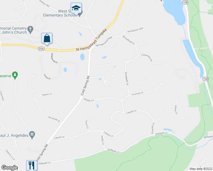 map of restaurants, bars, coffee shops, grocery stores, and more near 536 Cold Spring Road in Syosset