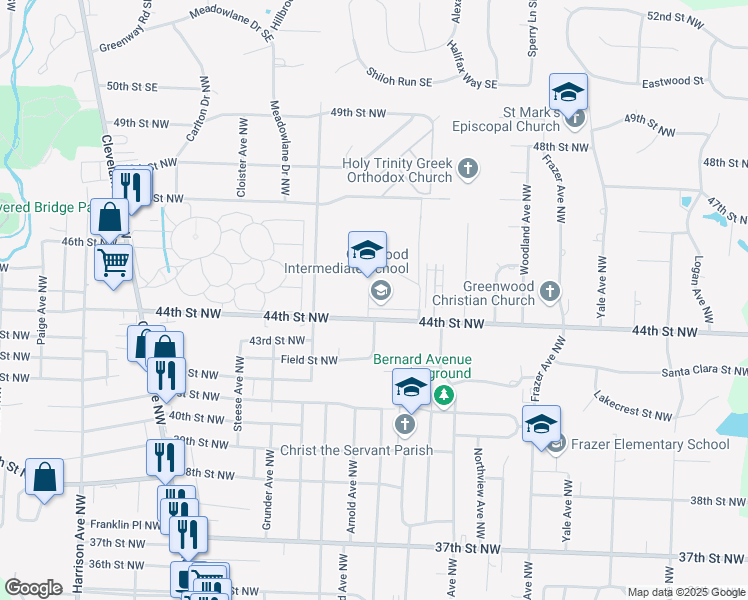 map of restaurants, bars, coffee shops, grocery stores, and more near 1015 44th Street Northwest in Canton